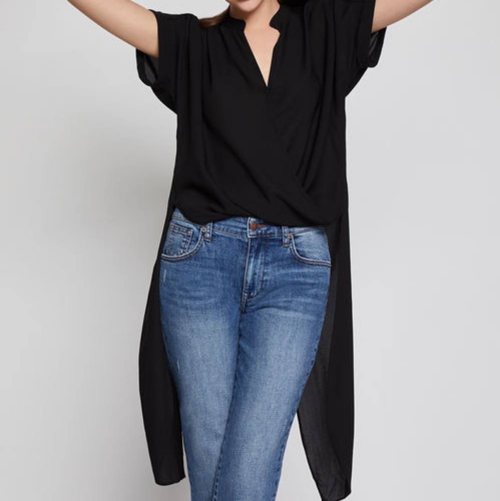 BCBGeneration Black sheer high low Pull on blouse